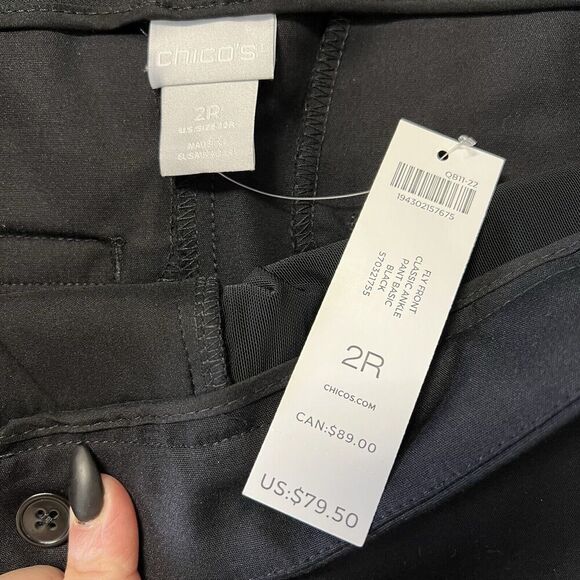 🆕 Chico’s Vented Straight Leg Cotton Pants In Black SZ 2/12 - Picture 5 of 7